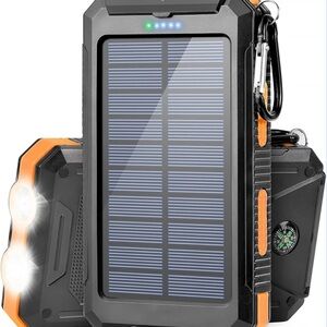 Solar Power Bank with Flashlight - Black and Orange